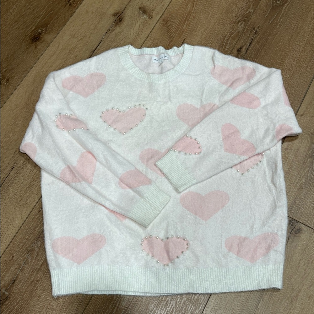 Pink Heart Pattern Sweater
